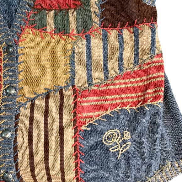 Vintage 90’s Cambridge Dry Goods Ramie/Cotton Patchwork Sweater Vest - Picture 2 of 6